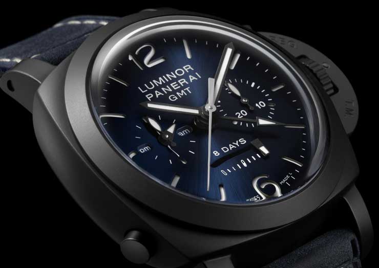 740.2 pam1135 Luminor Chrono Monopulsante GMT Blue Notte