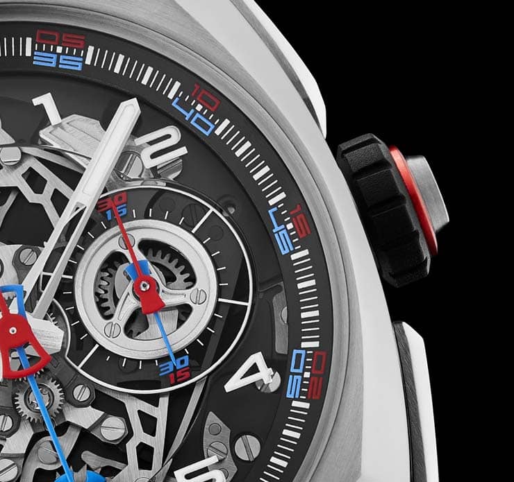 klepcys double chronograph dice titanium close up chrono counter blackbg